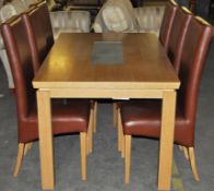 1 x Glass Inlaid Oak Table with 6 Luxury High Backed Leather Chairs – Ex Display – Dimensions :
