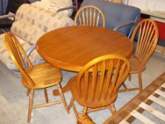 1 x Round Pine Dining Table & 4 Chairs - Diameter: 106cm, H74cm- Ref: FC675 - Ex Display Stock In