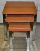 Nest of 3 x Tables - Beech / Chrome Effect Finish- Ref: FC795 - Ex Display Stock In Good Condition -