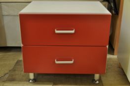 1 x 2-Drawer Beech Bedside Cabinet In RED & WHITE - Ref: FC794 - Ex Display Stock In Great Condition