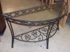 1 x Glass Topped Hall Table - Ref: FC470 - Features Tempered Glass Top Atop A Sturdy Metal Ornate