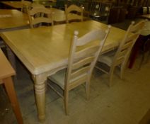 1 x Limed Oak Extending Dining Table With Four Chairs - H75 x W180/138 x D105 cms - Ref: FC76 - Ex