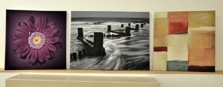 3 x Pieces Of Wall Art - 3 Designs Supplied (Abstract, Purple Flower & Tidebreaker) See Pictures