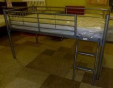 1 x Childrens Mid Sleeper Bed With Sealed Mattress - Silver Frame With Two Step Ladder and Guard