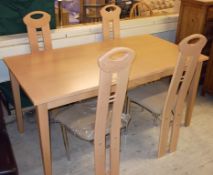 1 x Large Italian 'Calgaris' Dining Table + 4 Chairs - Ref FC525 - Light Beech Effect Finish -