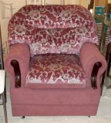 1 x Fabric Armchair - Ref FC509 - Covered In A Beautiful Floral Patterned Chenille In A Rich Mauve
