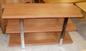 1 x Three Tier TV Unit - Light Walnut Effect Finish With A Polished Metal Frame - Ref FC264 - Ex
