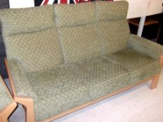 1 x Cintique - 3 Seater Sofa- Ref FC209 - Soft Green Chenille Upholstery With A Traditional
