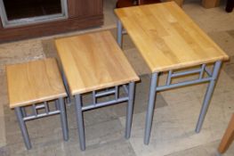 1 x Nest Of 3 Tables - Beech Tops With Metal Legs- Ref: FC729 - Ex Display Stock In Great