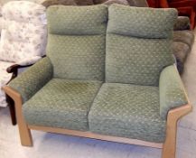1 x Cintique - 2 Seater Sofa- Ref FC378 - Soft Green Chenille Upholstery With A Traditional
