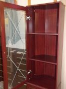1 x 2-Door Corner Display Unit - Ref FC555 - Features Glass Fronted Door, Shelving And A Mahogany