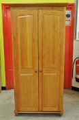 1 x Pine 2-Door Wardrobe - Ref: FC594 - Light Wood Finish - Ex Display Stock In Great Condition -