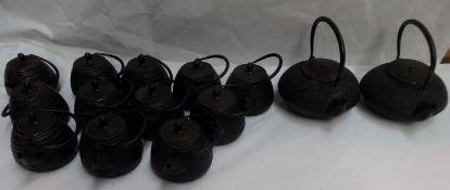 12 x Oriental Black Cast Iron Metal Teapots – Various Sizes – Ref : CAT045 – Used – Good Condition –