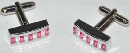 10 x Pairs of Genuine Swarovski Bar Cuff Links by Ice London – Color : Pink – Model : EGCL-102011 PK
