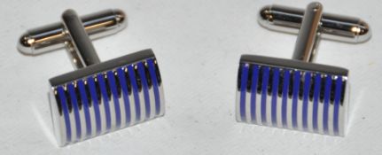 10 x Pairs of Genuine Vertical Strip Cuff Links by Ice London – Color : Blue - Model : EGCL-102014