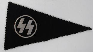 A rare believed period third reich SS junior officers triangular car pennant. Stitched on cotton