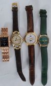 4 gentlemans wristwatches to include Hans Hirsh gemstone with lizard strap, Klaus Kobec