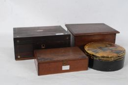 A 19th century rosewood workbox together with a Japanese chinoserie box together with 2 others