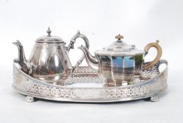 A good silver plate salver tray with fretworked pierced siding, along with two 20th century silver