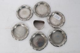 A set of 6 Arts & Crafts pewter peanut dishes stamped for Arendal of Kandestober, Germany.