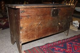 A good 17th century possibly West Country, English boarded Oak Coffer chest. The hinged top with