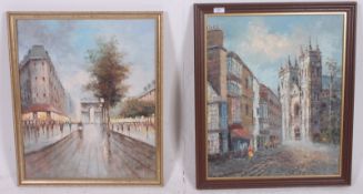 Palsey. Oil on canvas street scene, Paris of the Arc de triomphe together with another parisien