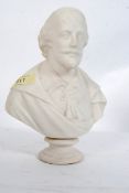 A well executed believed 19th century Parian ware bust of William Shakespeare raised on a plinth
