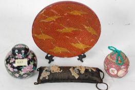 Oriental items; two Chinese oriental ginger jars, one containing original ginger, along with a