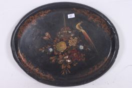 A 19th century laquered papier mache tray in the manner of Jennens & Bettridge.  3cm x 62cm x 49cm
