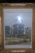 A framed and glazed over painted photo of Bristol city Centre for the 1953 coronation of Queen
