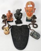 A collection of continental wares to include a spelter and marble bust of Diana, plaster bust on