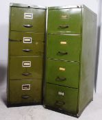 A near pair of early  Industrial 20th century metal office green upright 4 drawers pedestal filing