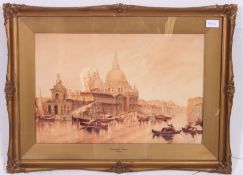 M. Heslop 1910. Santa Maria, Venice. Watercolour painting set within a good gilt  frame with gilt