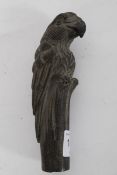 A bronze parrot shaped walking stick handle
