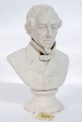 A believed 19th century  Parian bust of Benjamin Disraeli being raised on a circular socle plinth