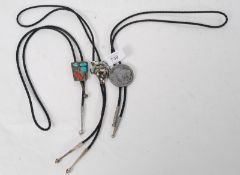 A collection of 3 native  American / vintage Rock and Roll boot lace leather ties with silver