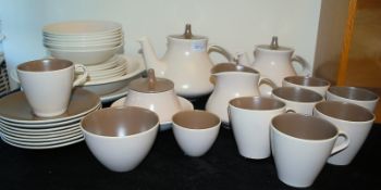 A large collection of Poole Pottery Sepia & Mushroom pattern china teaset