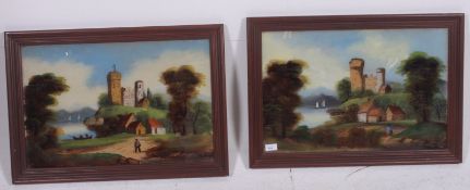 A pair of late 19th / early 20th century paintings on glass of tradition scenes.  H40cm x W60cm