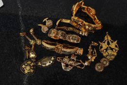 A collection of continental gold plated jewellery to include bracelets, cufflinks, earrings,