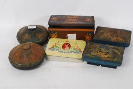 2 x Rowntree & Co Ltd - 2 early 20th century faux raffia casket shaped novelty tin, printed with
