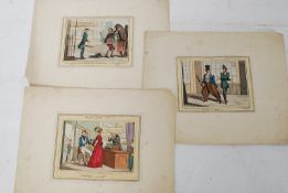 Three antique 19th century comical hand coloured line engravings; published by G Humphrey of New