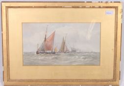 Arthur Wilde Parsons (1854 - 1931).  A watercolour maritime scene of  Thames barges under sail with