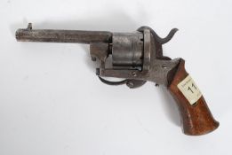 A pin fire .32 pistol, possibly Belgium, with side gate loading