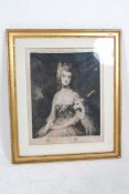A 19th century lithograph print on silk of a maiden being signed in pencil by the artist, framed and