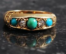 18ct gold turquiose and diamond set ring
