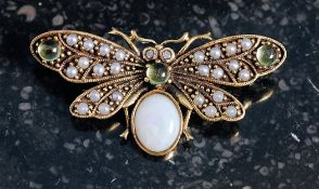 18ct gold butterfly brooch set with opal