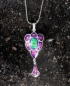 A silver and enamel art nouveau necklace