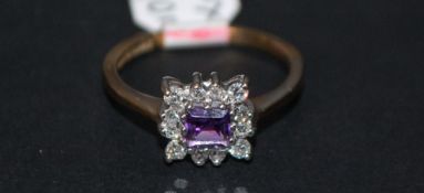 9ct yellow and white gold square amethys