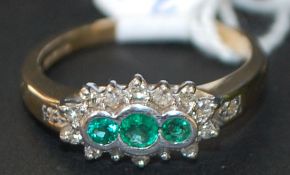 9ct yellow and white gold diamond and em