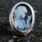 A silver cameo set dress ring